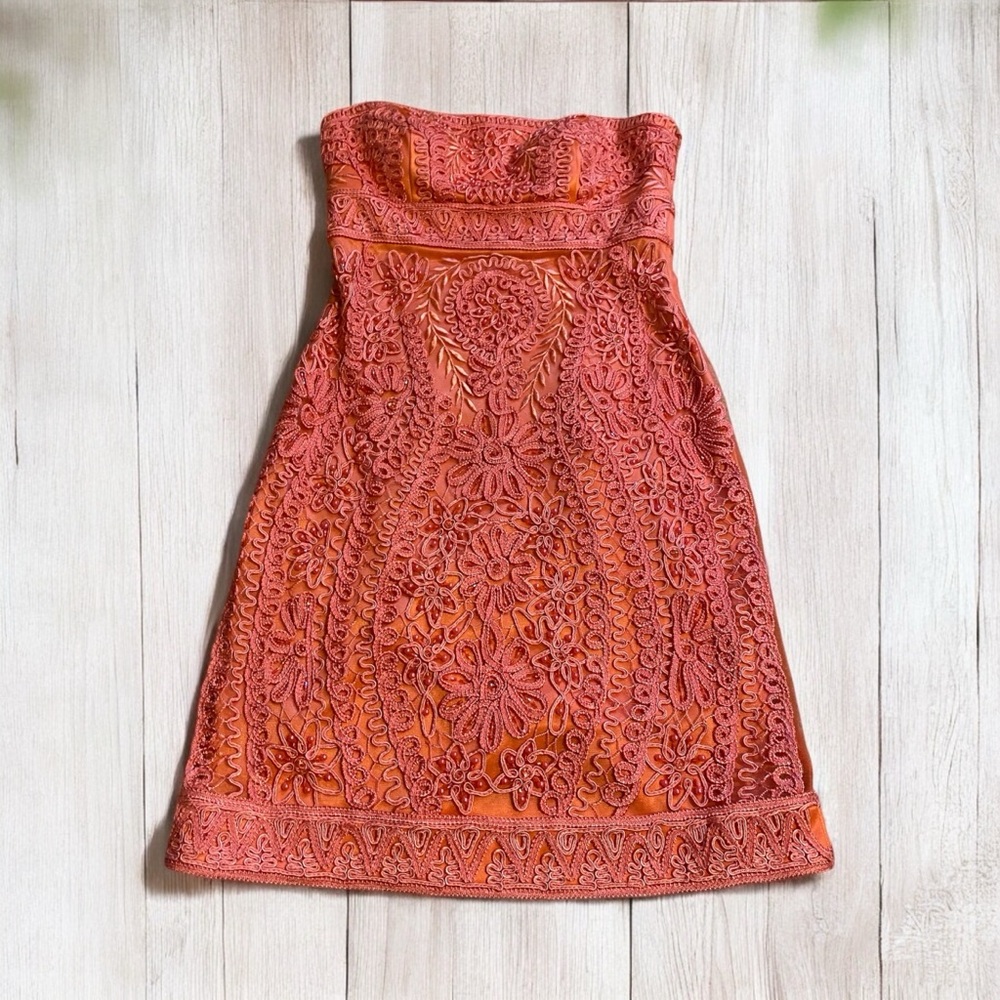 Sue Wong beaded strapless cocktail mini dress pink